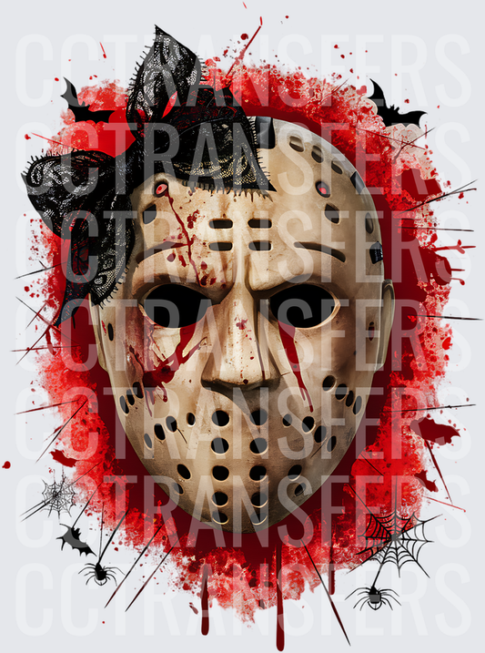 Bloody Hockey Mask Black Lace Bow Bats Spider Halloween (DTF)