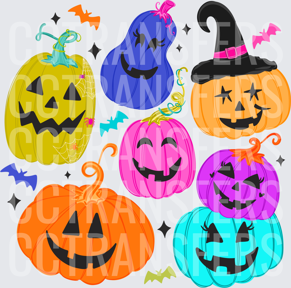 Colorful Halloween Jack-O-Lantern Pumpkins Cluster (DTF)