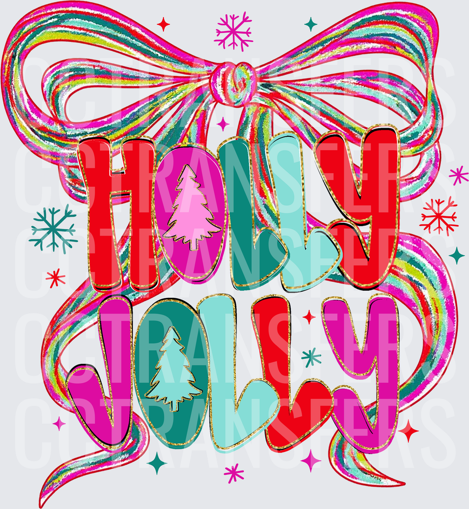 Holly Jolly Colorful Bow Christmas Typography (DTF)