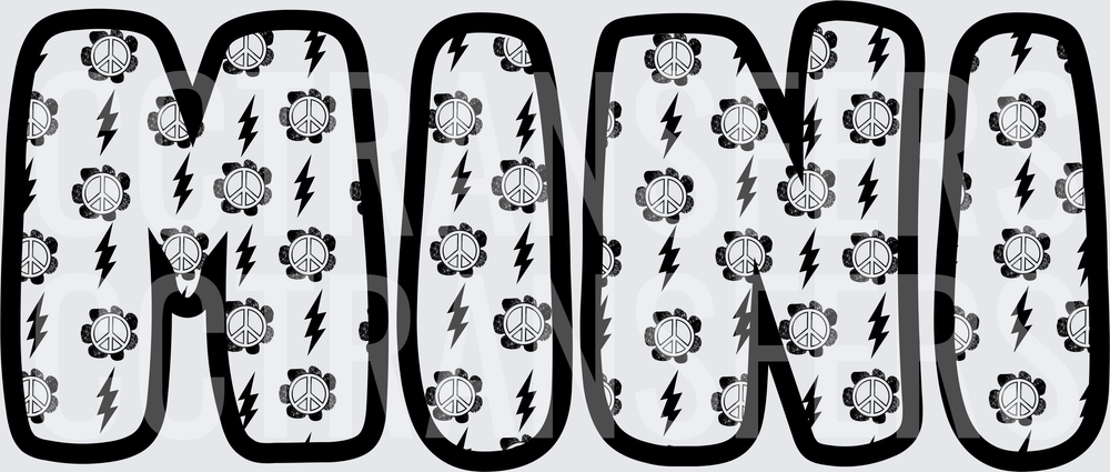 MINI Bold Letters Peace Signs Lightning Bolts Pattern (DTF)