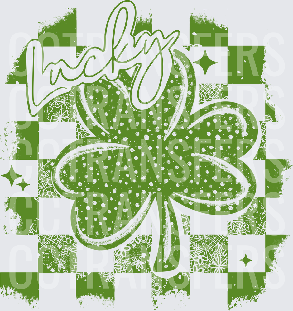 Lucky Shamrock Green Checker Grunge St. Patrick's Day (DTF)