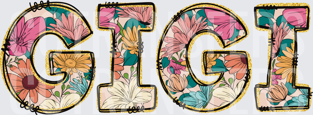 Gigi Floral Wildflower Gold Glitter Letters (DTF)