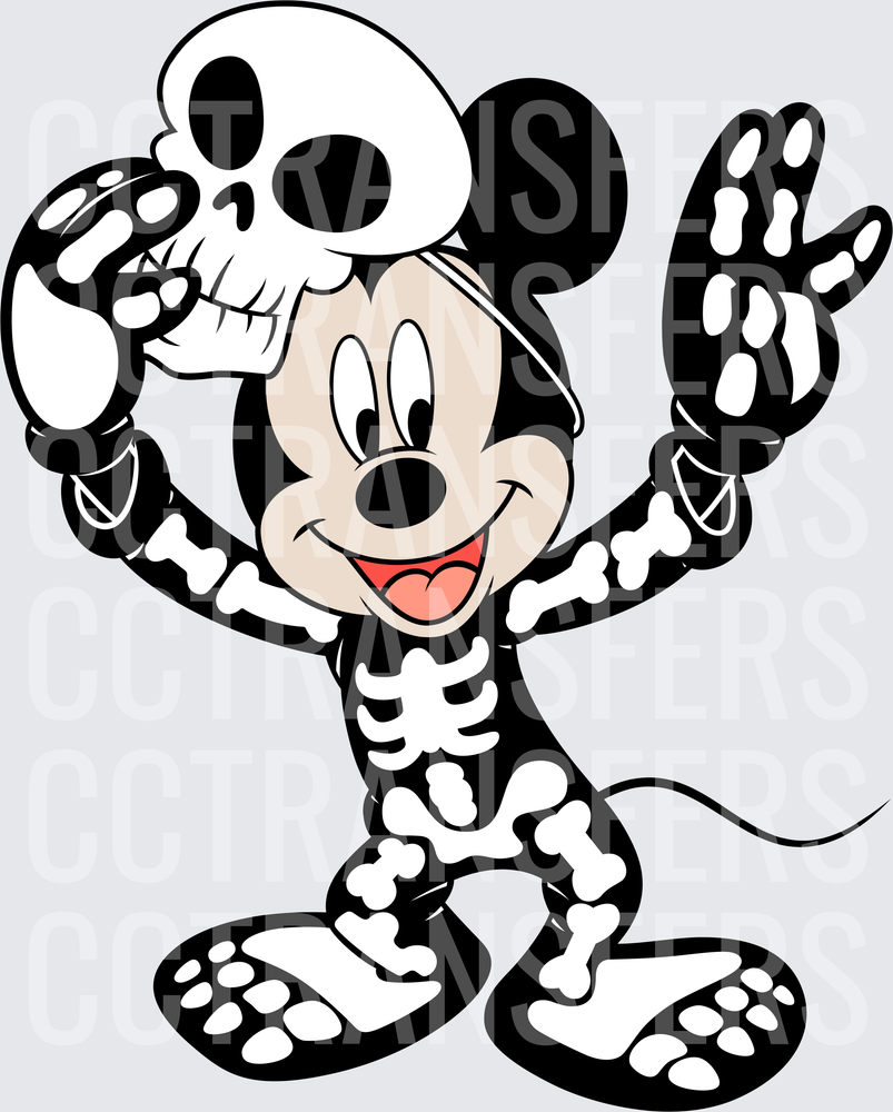 Cartoon Mouse Halloween Skeleton Costume Holding Skull (DTF)