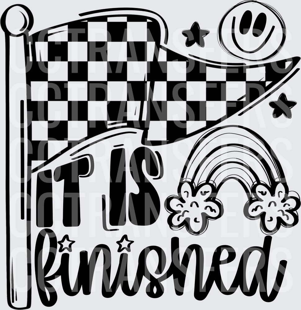 It Is Finished Checkered Flag Rainbow Smiley (DTF)