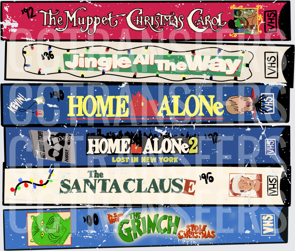 Stacked Christmas Movie VHS Tapes Holiday Classic Collection (DTF)