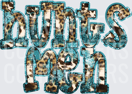 Huntsmen Teal Sequin Leopard Cowhide Lettering (DTF)