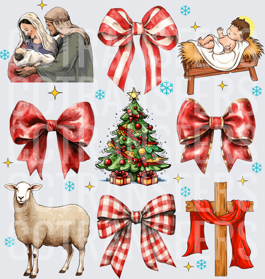 Christian Christmas Nativity Bows Cross Sheep Bundle (DTF)