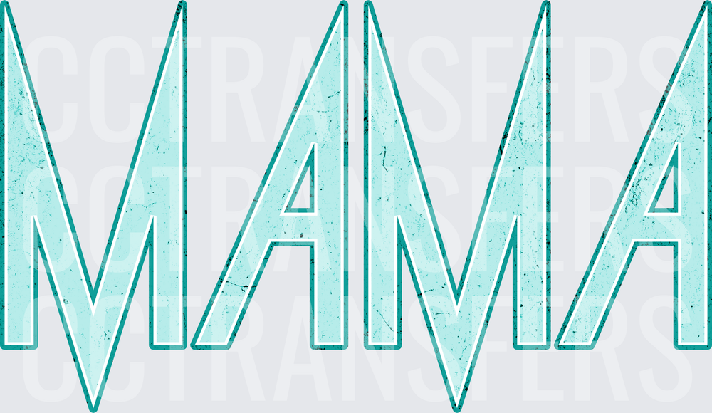 Distressed Teal Rock Style MAMA Bold Letter (DTF)