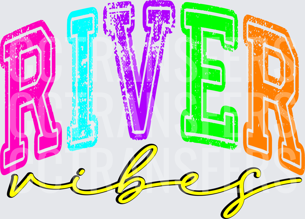 River Vibes Neon Multicolor Bold Varsity Letters (DTF)