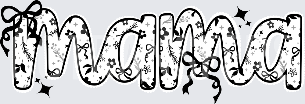 Mama Floral Bow Script Black and White (DTF)