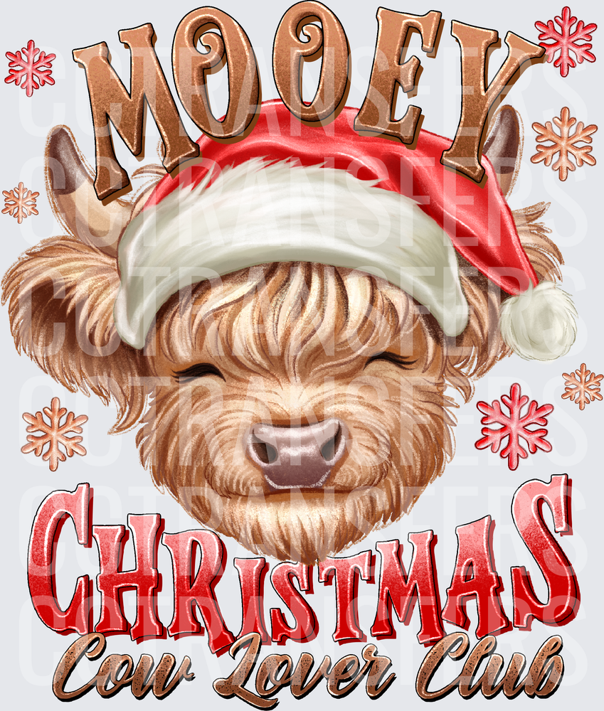 Moofy Christmas Cow Lover Club Santa Hat Highland Cow (DTF)