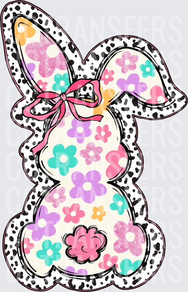 Floral Bunny Dalmatian Print Pink Bow Easter (DTF)