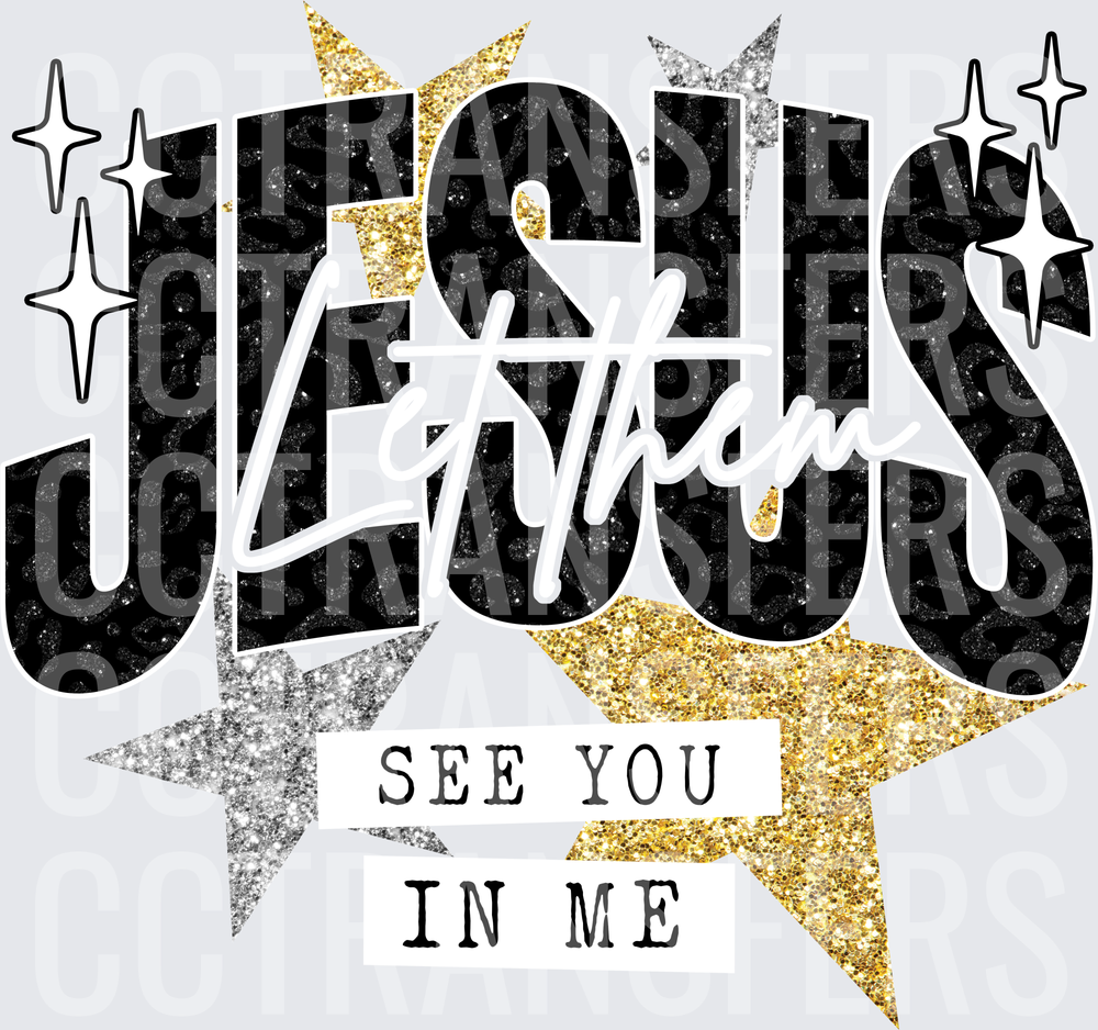 Jesus See You In Me Black Leopard Glitter Stars (DTF)