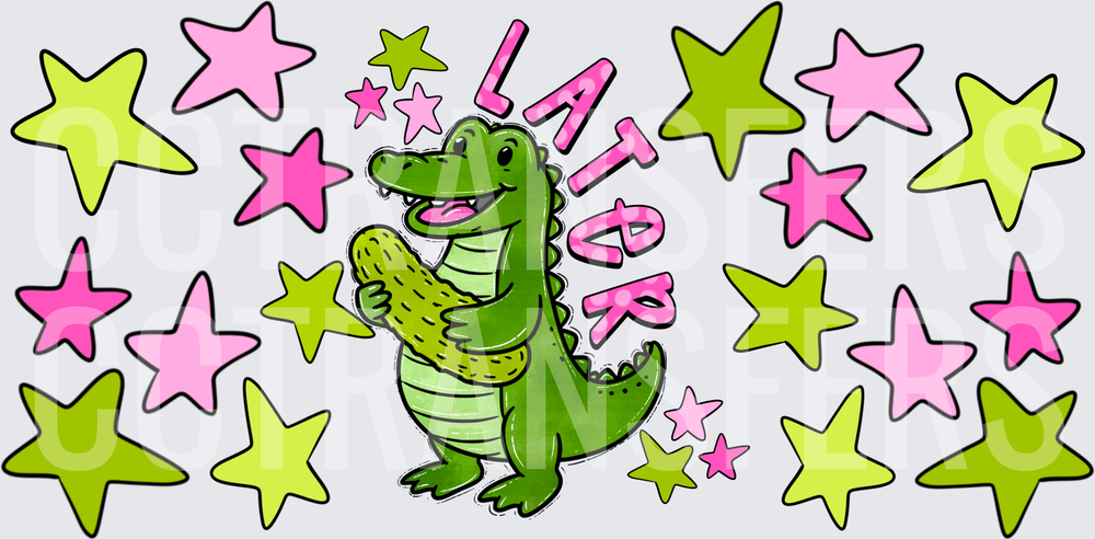 Later Gator Cute Alligator Pink Green Stars (DTF)