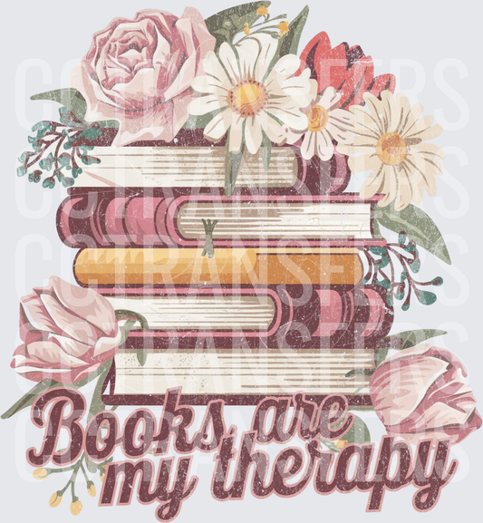 Books Are My Therapy Floral Book Stack (DTF)