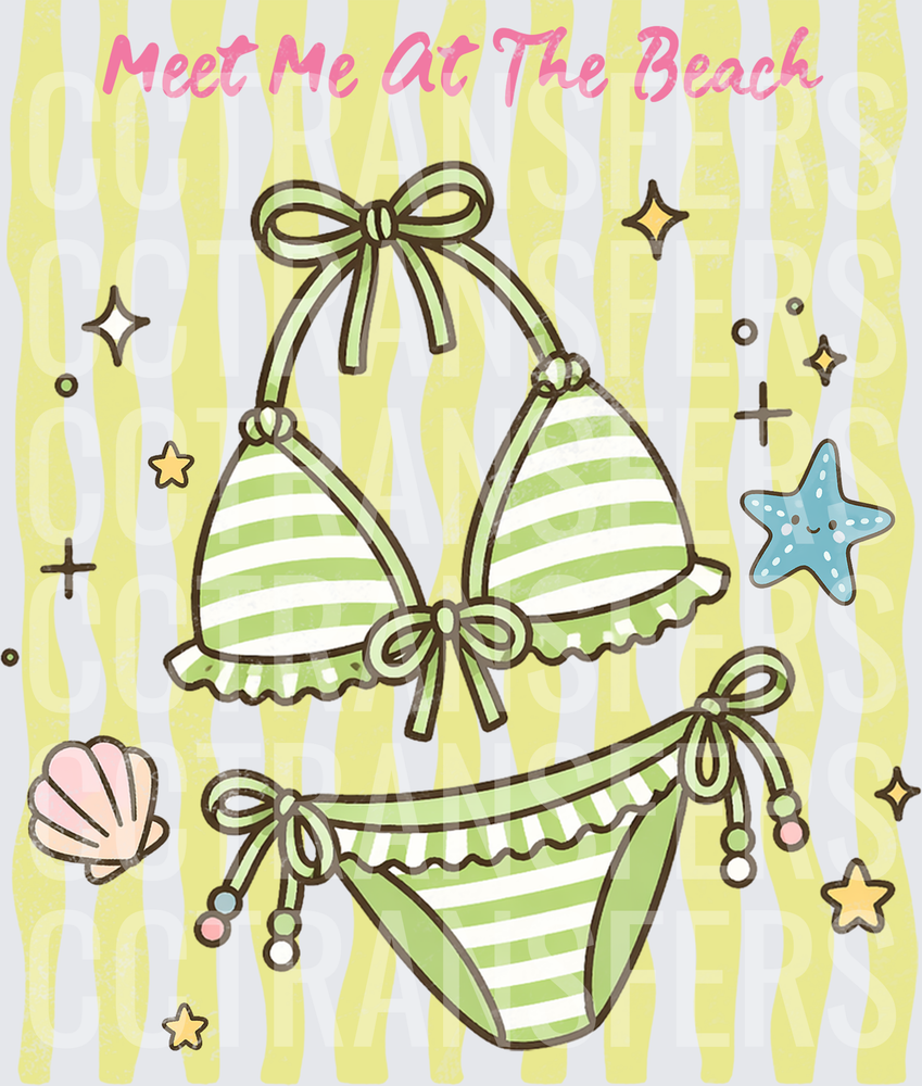 Meet Me At The Beach Green Striped Bikini Summer (DTF)