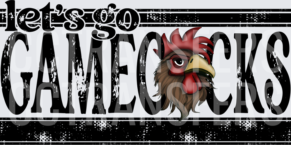 Let's Go Gamecocks Rooster Head Distressed Bold Text (DTF)