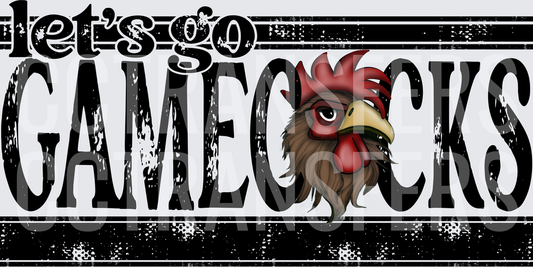 Let's Go Gamecocks Rooster Head Distressed Bold Text (DTF)
