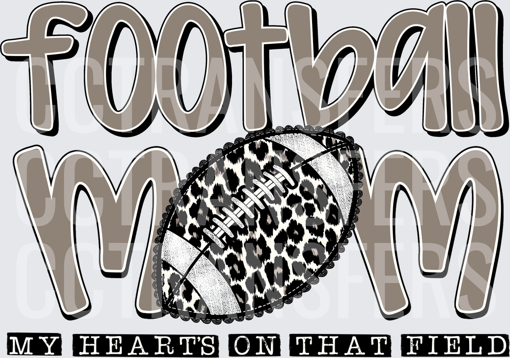 Football Mom My Heart's On That Field Leopard Print (DTF)