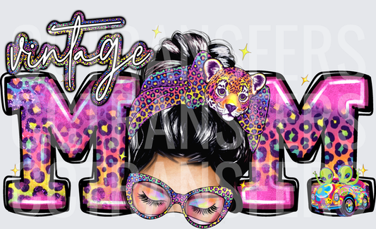 Vintage Mom Messy Bun Leopard Print Retro Colorful (DTF)