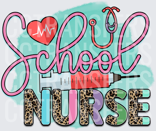 School Nurse Leopard Print Stethoscope Heart Design (DTF)