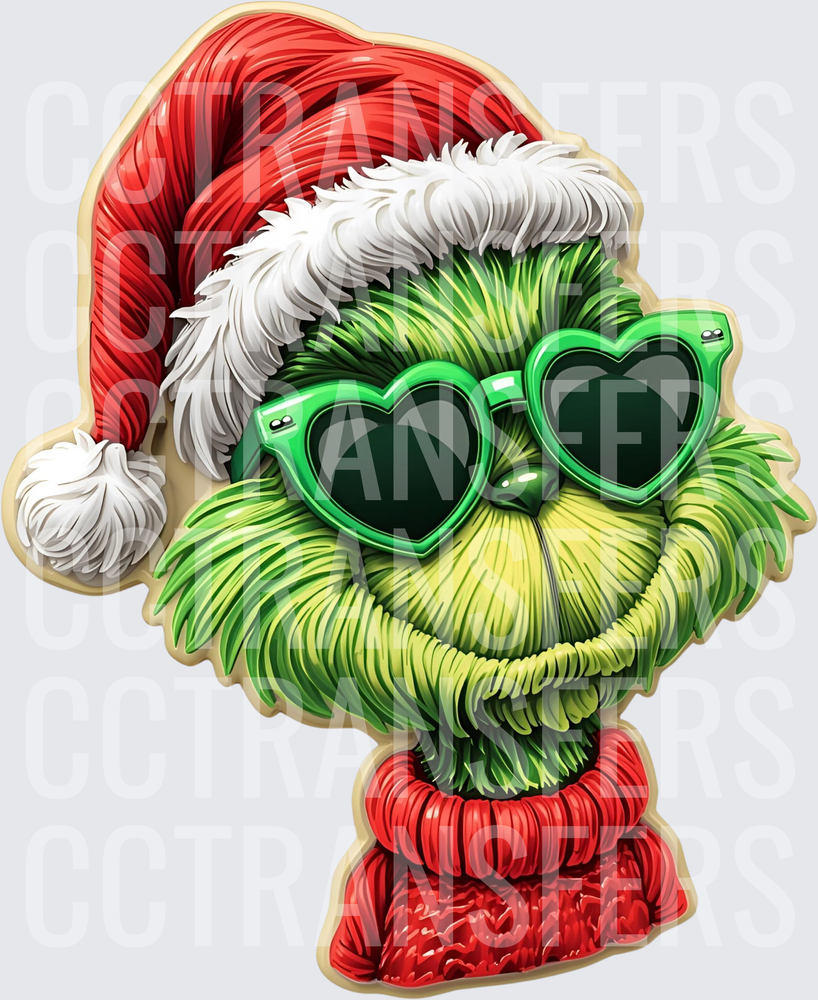 Grinch Santa Hat Heart Sunglasses Christmas (DTF)