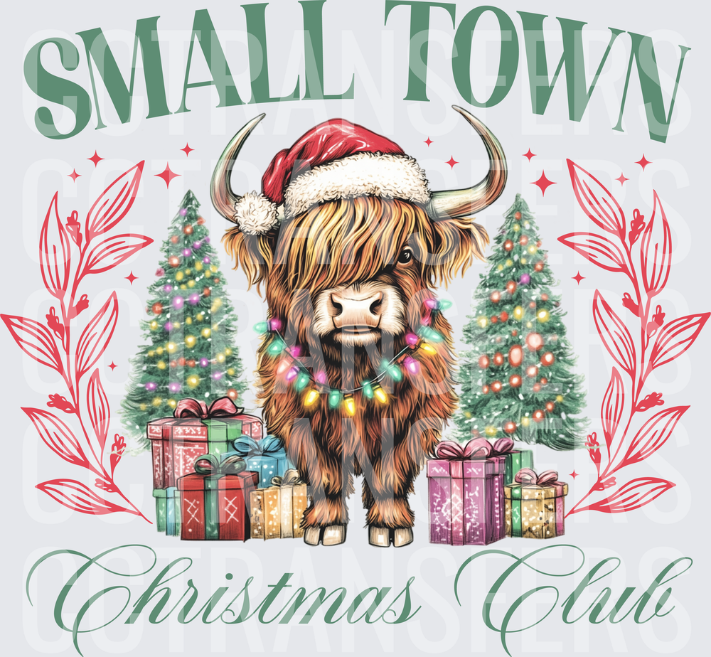 Small Town Christmas Club Highland Cow Santa (DTF)