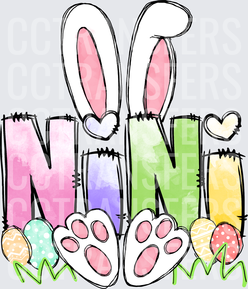 Nini Easter Bunny Ears Paws Colorful Eggs (DTF)