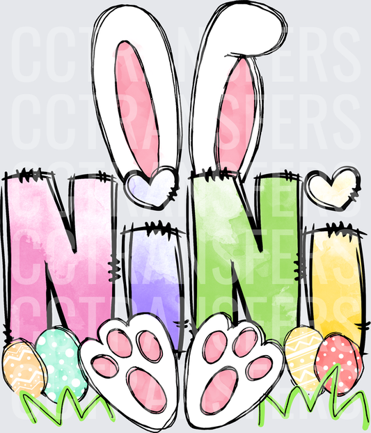 Nini Easter Bunny Ears Paws Colorful Eggs (DTF)