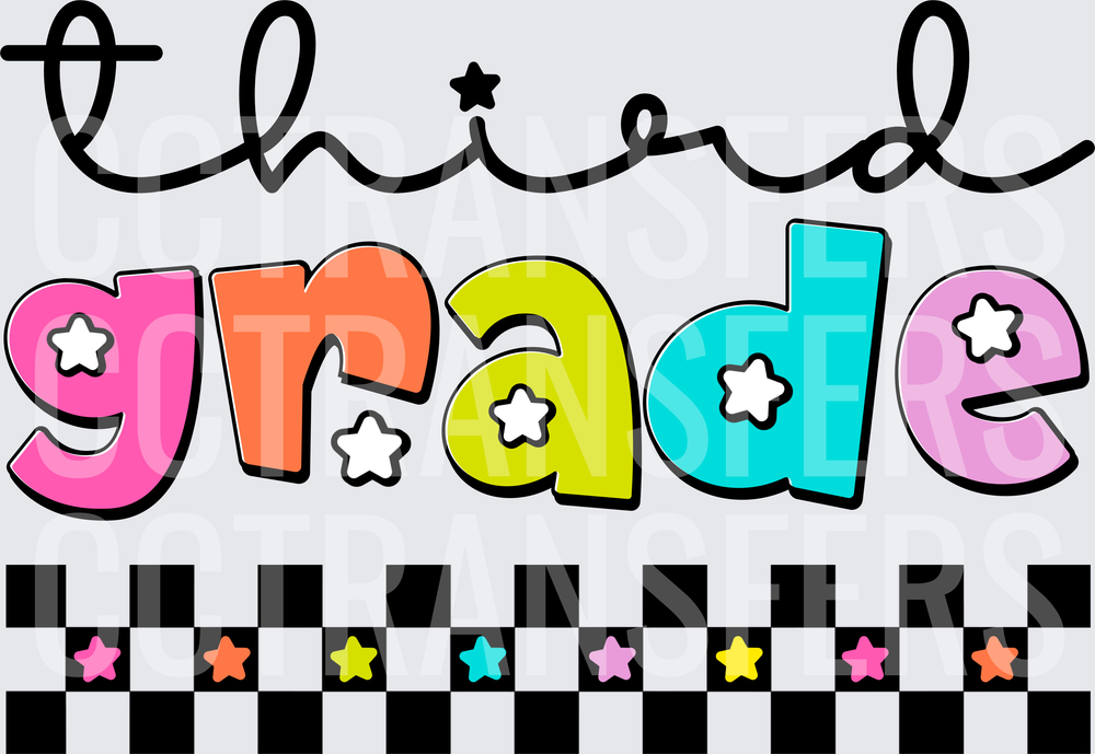 Third Grade Colorful Stars Checkered Banner (DTF)