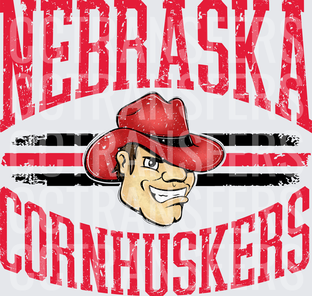 Vintage Husker Herbie Cowboy Mascot Grunge Stripes (DTF)
