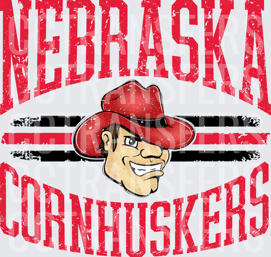 Vintage Husker Herbie Cowboy Mascot Grunge Stripes (DTF)