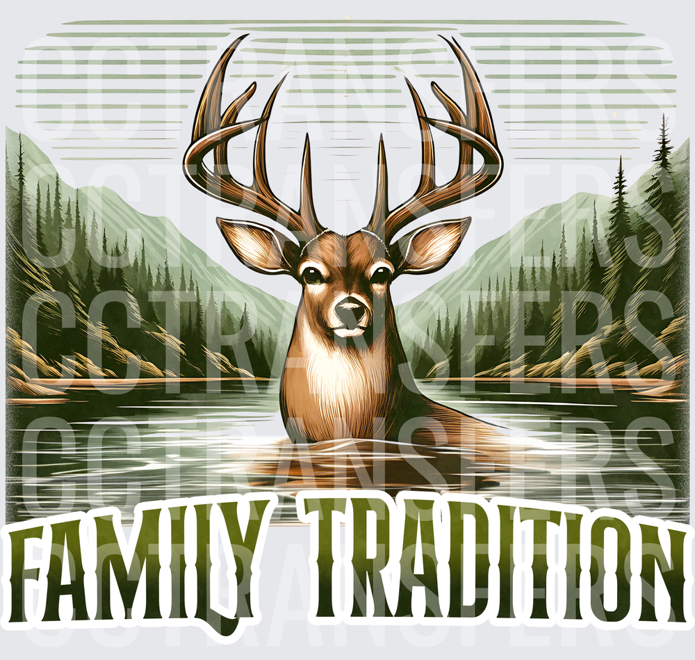 Family Tradition Buck Deer Mountain Lake Scene (DTF)