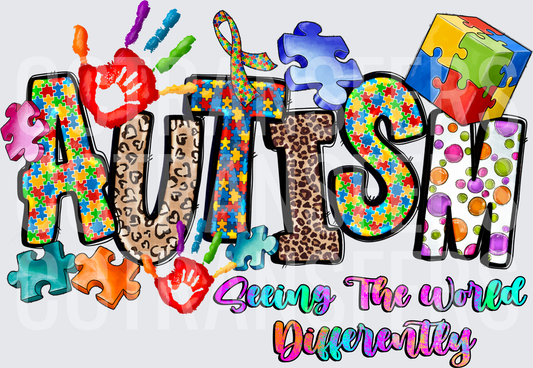 Autism Seeing The World Differently Puzzle Pieces (DTF)