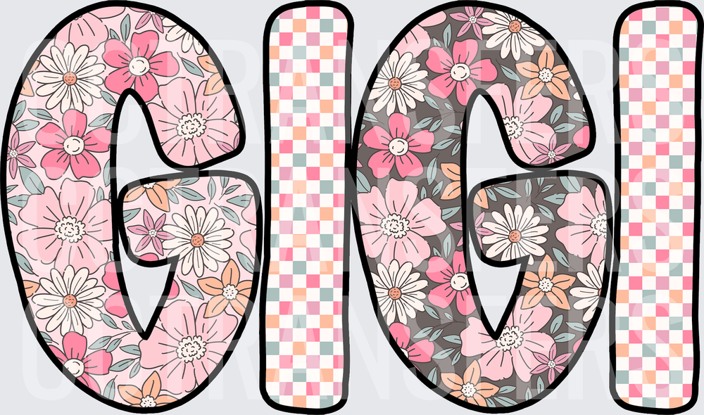 Floral Checkered GIGI Bold Letter Design (DTF)