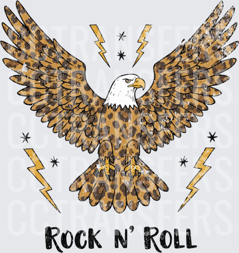 Leopard Print Bald Eagle Lightning Bolts Rock N' Roll (DTF)