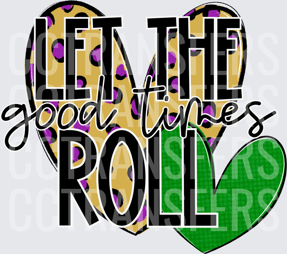 Let The Good Times Roll Mardi Gras Leopard Hearts (DTF)