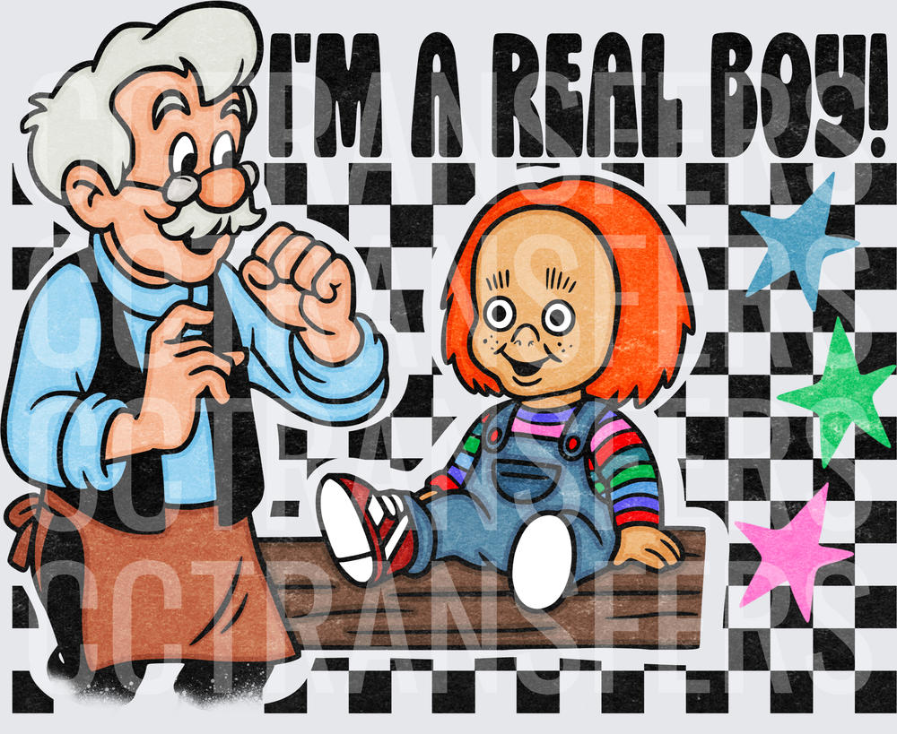 I'm A Real Boy Creepy Doll Old Toymaker Checkered (DTF)