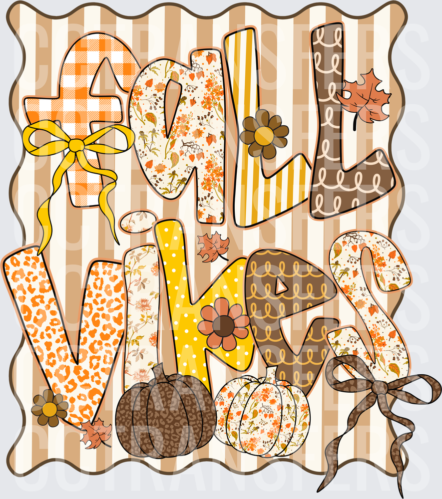 Fall Vibes Patterned Letters Pumpkins Bows Autumn (DTF)