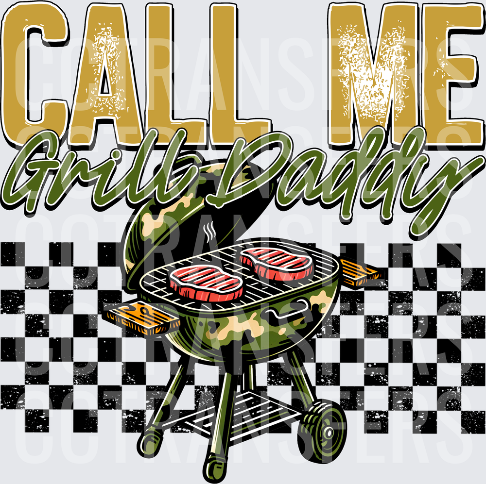 Call Me Grill Daddy Camo BBQ Grill Steaks Checker (DTF)