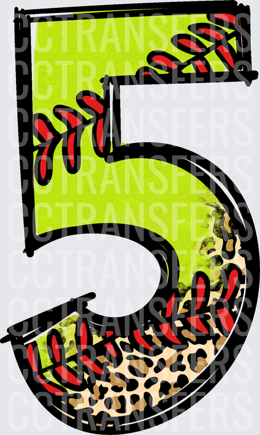 Softball Number 5 Leopard Print Laces Design (DTF)