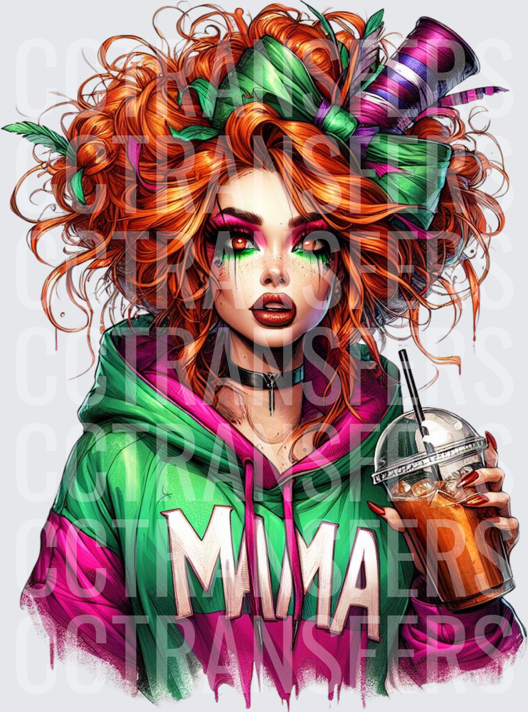 Mama Wild Curly Redhead Girl Iced Coffee Hoodie (DTF)