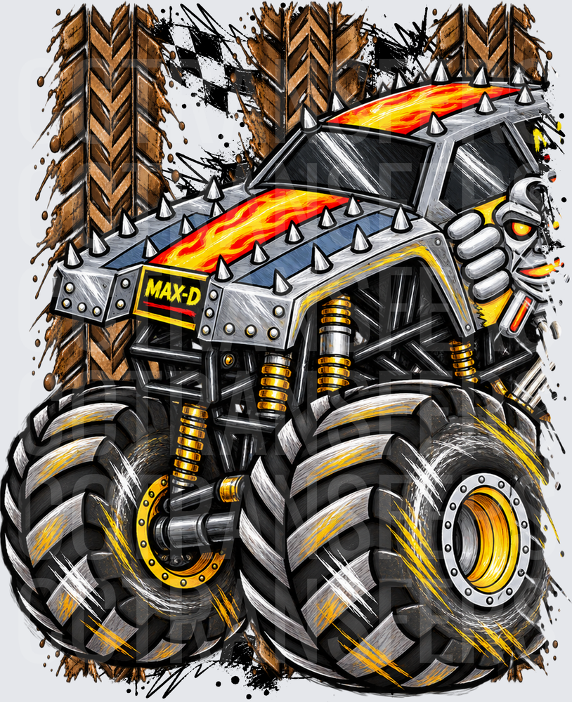 Spiked Flame Monster Truck MAX-D Skull Racing (DTF)