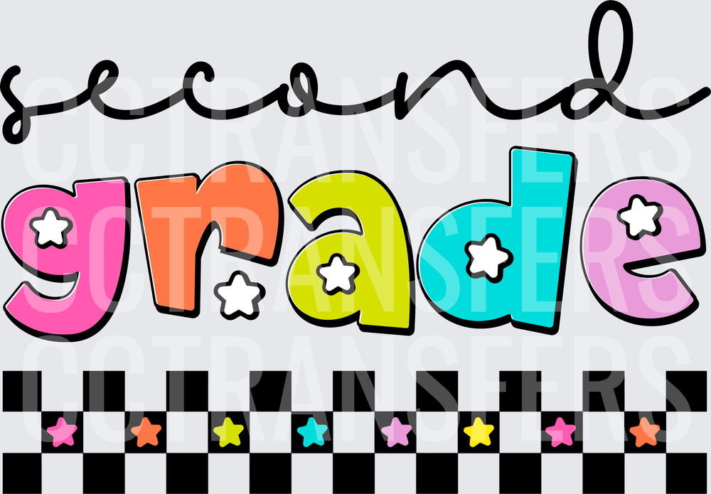 Second Grade Colorful Bold Letters Checkered Stars (DTF)