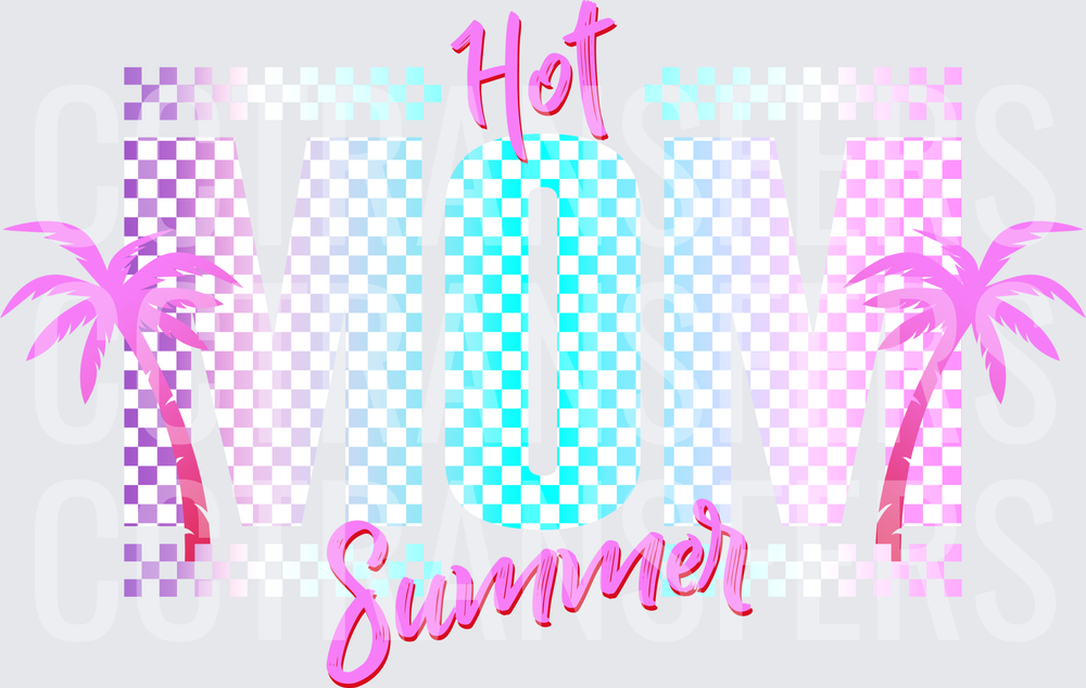 Hot Mom Summer Retro Checkered Palm Tree (DTF)