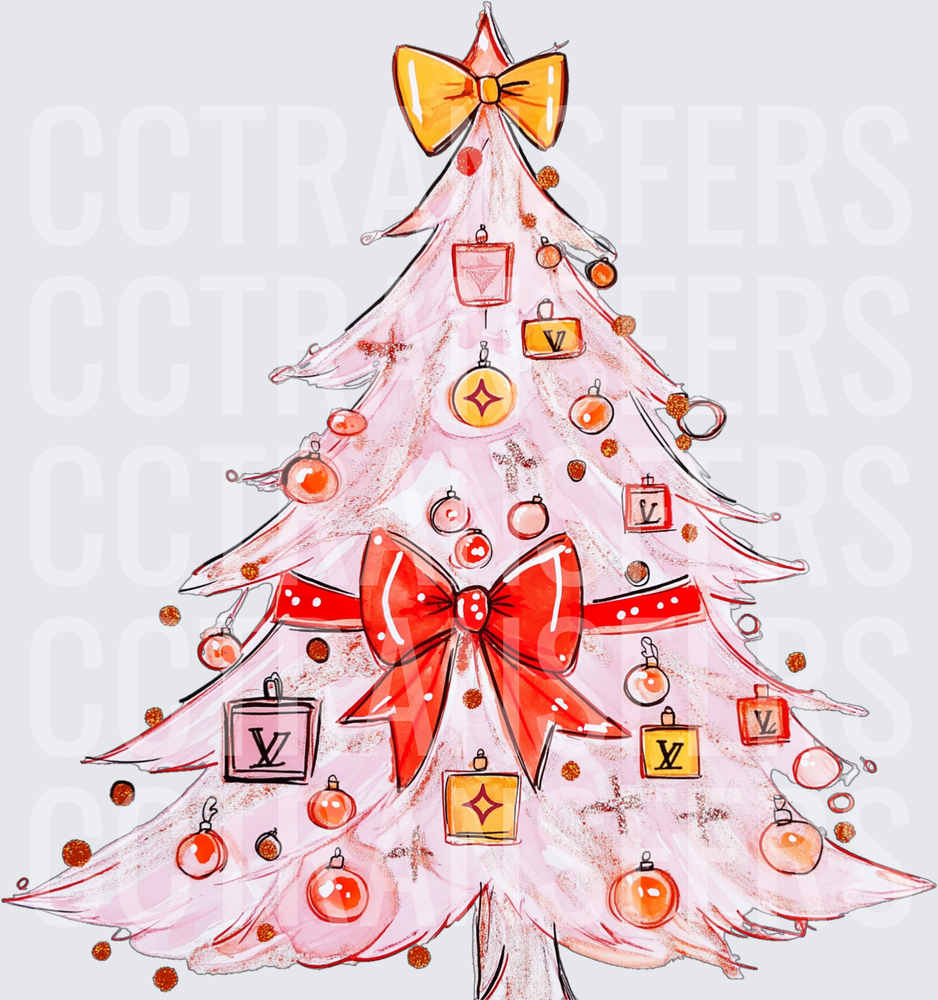 Luxury Fashion Pink Christmas Tree Red Bow Ornaments (DTF)