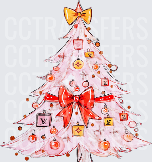 Luxury Fashion Pink Christmas Tree Red Bow Ornaments (DTF)