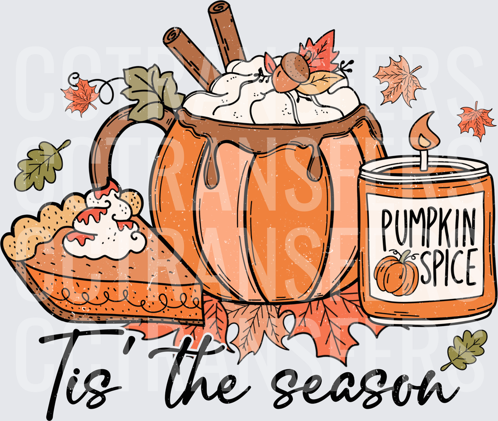 Tis The Season Pumpkin Spice Latte Fall Leaves (DTF)