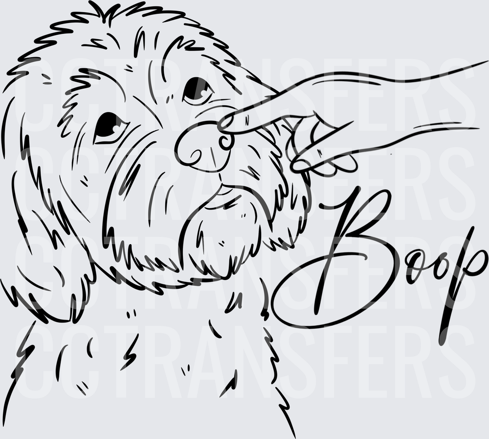 Fluffy Doodle Dog Nose Boop Hand Line Art (DTF)