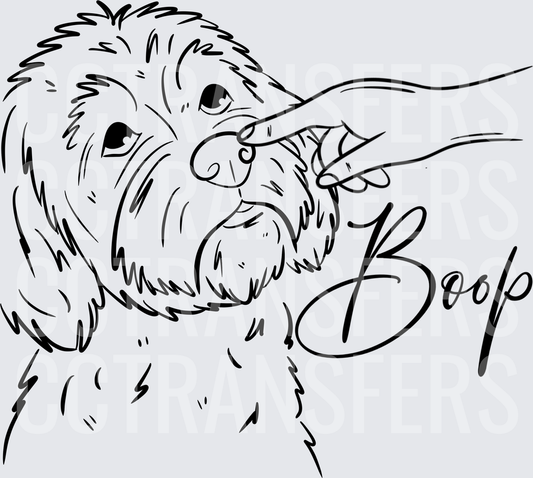 Fluffy Doodle Dog Nose Boop Hand Line Art (DTF)
